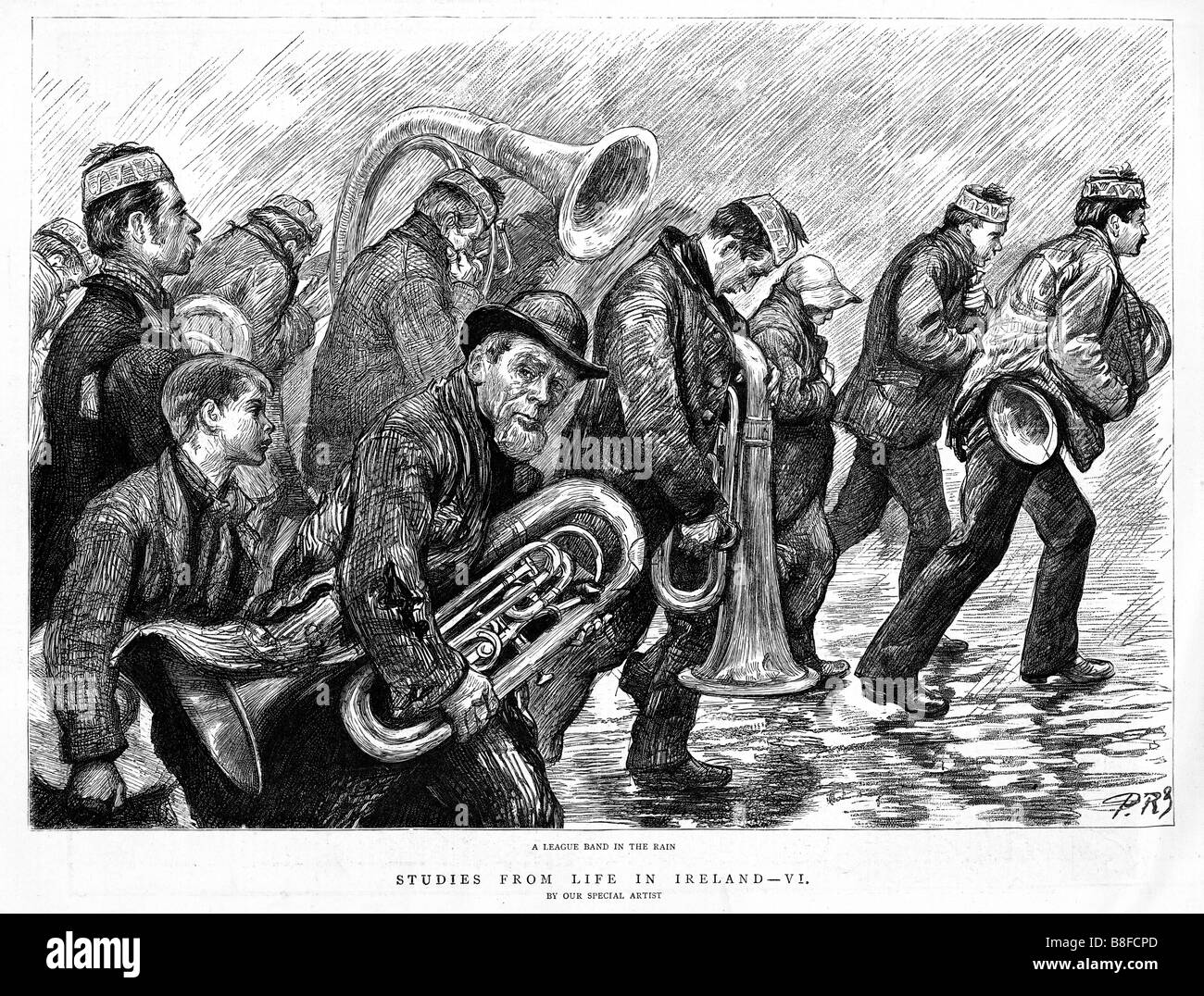 Irish League Band 1888 engraving of a march by the Nationalist Party founded by Charles Stewart Parnell Stock Photo