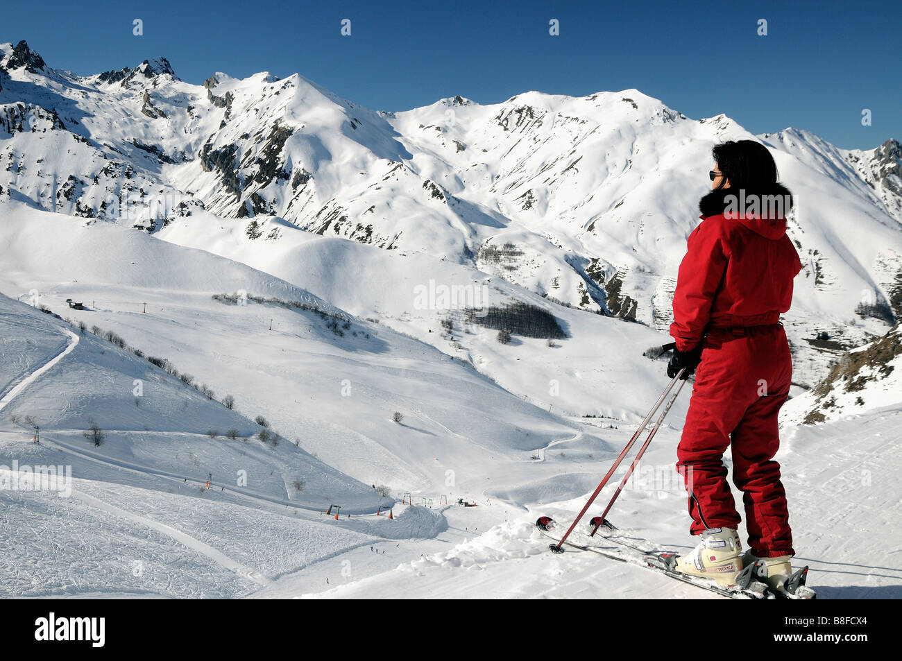 panorama with skier girl Stock Photo
