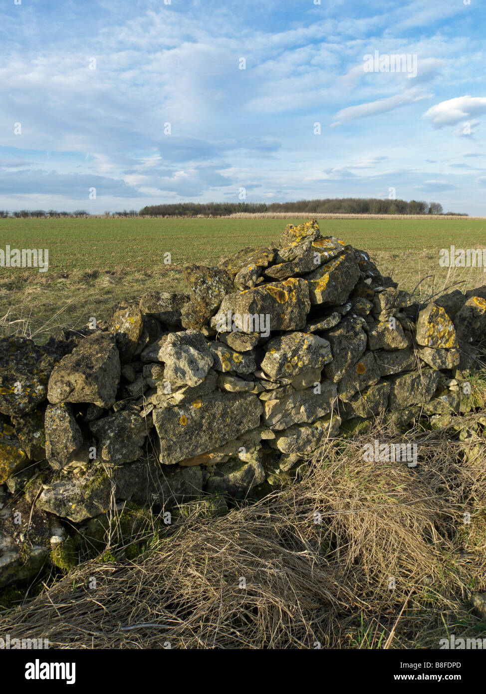 A dry stone wall in Lincolnshire, England. Stock Photo