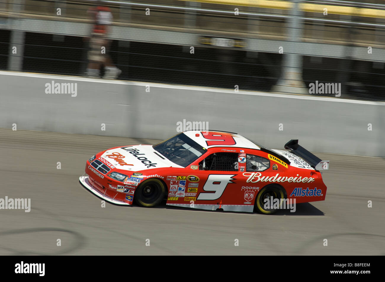 Kasey Kahne races his Dodge Charger at the LifeLock 400 NASCAR race at Michigan International Speedway 2008. Stock Photo