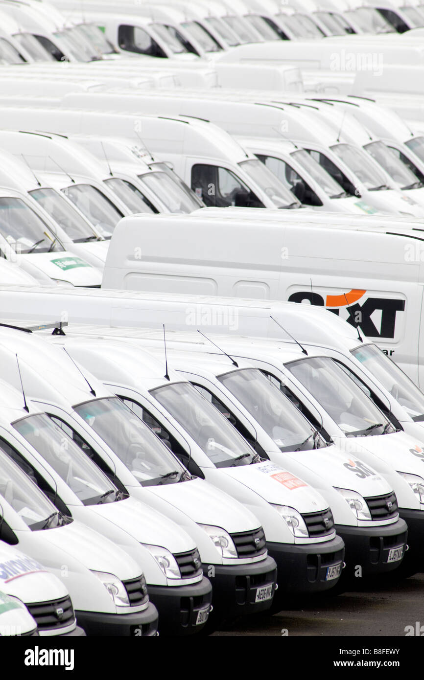 New LDV white vans in a compound at the Birmingham factory.  LDV are owned by GAZ and are the target of a management buy out. Stock Photo
