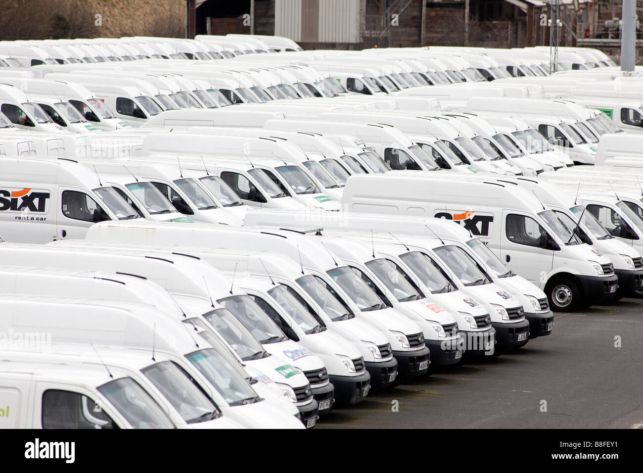 New LDV white vans in a compound at the Birmingham factory. LDV are owned  by GAZ and are the target of a management buy out Stock Photo - Alamy