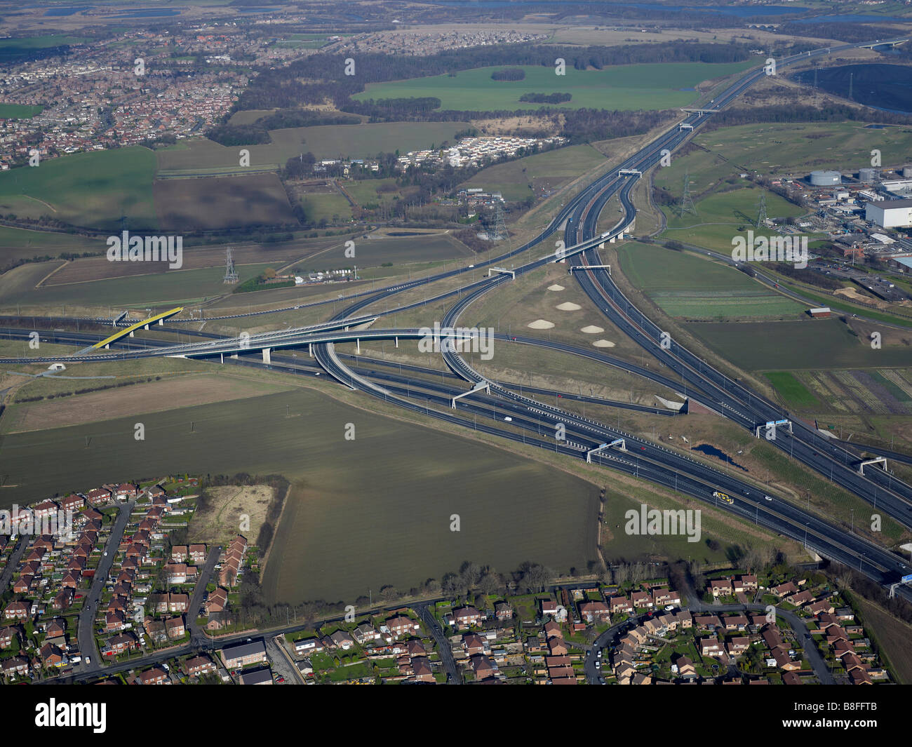 Motorway Interchange, A1-M62, Ferrybridge, West Yorkshire, Northern England Stock Photo