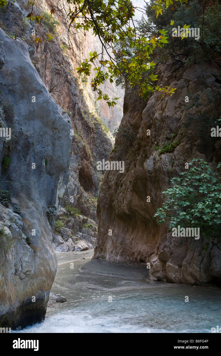 fast flowing water through Saklikent Gorge in Yakapark within Yaka Village (Tlos)Turkey Stock Photo
