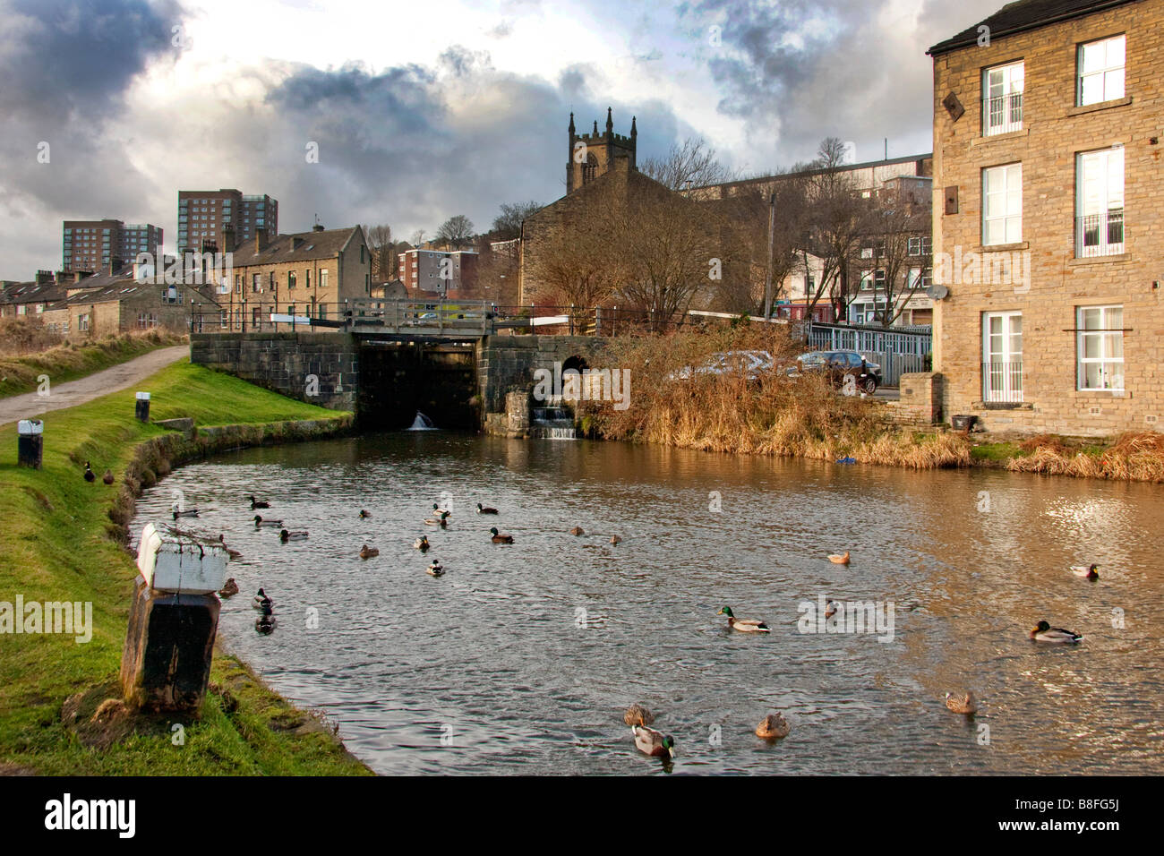 Rochdale Canal at Sowerby Bridge, near Halifax, West Yorkshire Stock Photo