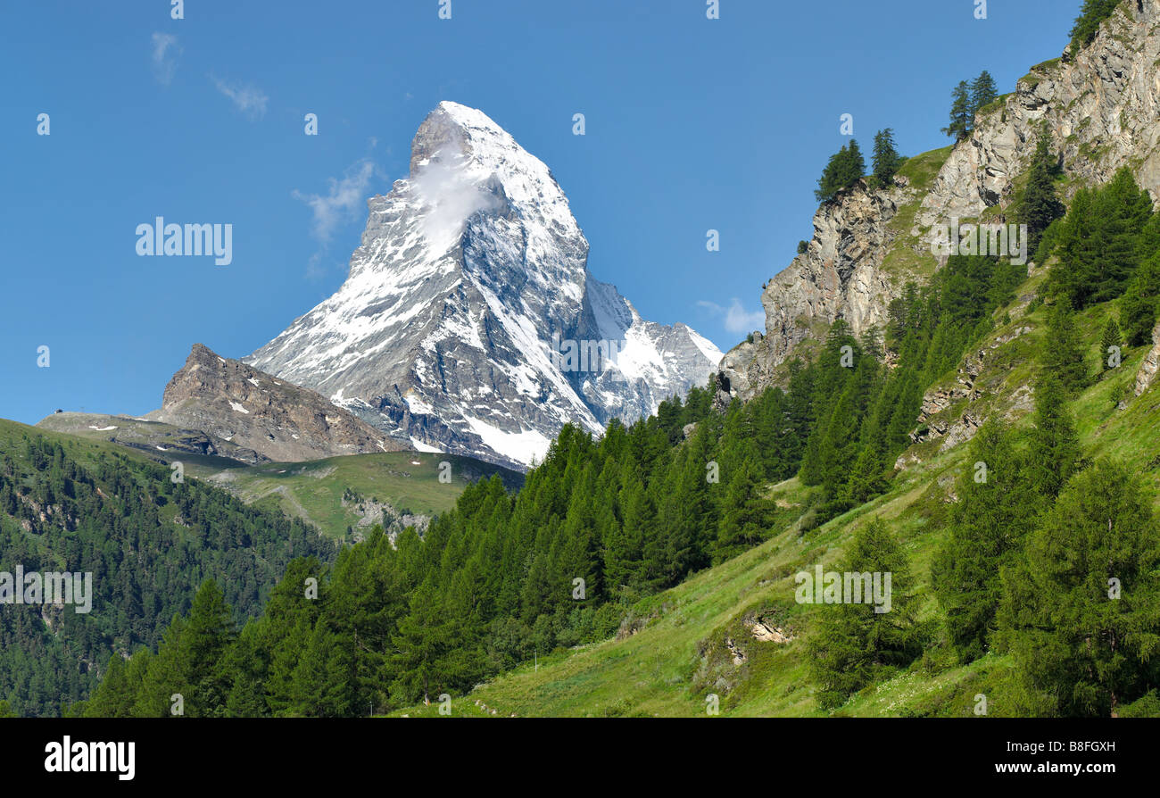 View of the The Matterhorn mountain peak , Zermatt , Swiss Alps Stock Photo
