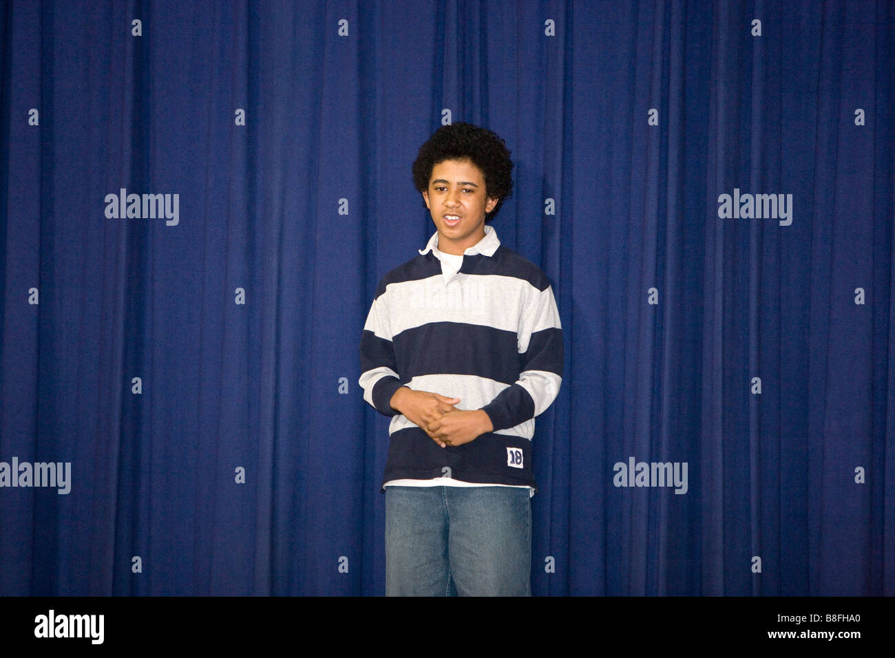 North America Canada Ontario teenage boy making speech Stock Photo