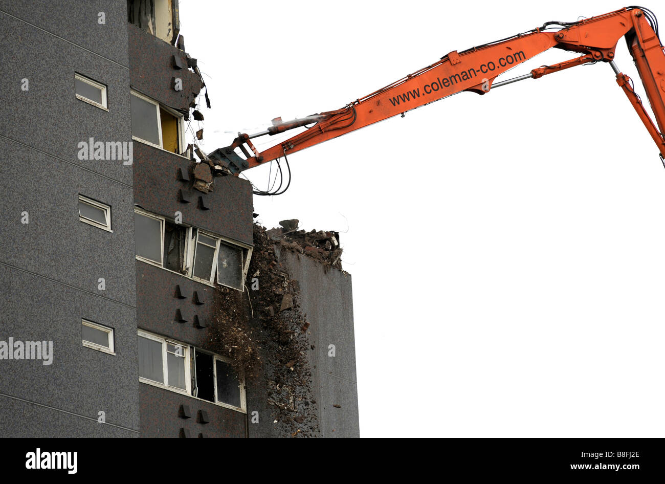 Demolition of 1960's high rise tower block of flats in the inner city area of Highgate, Birmingham. Stock Photo