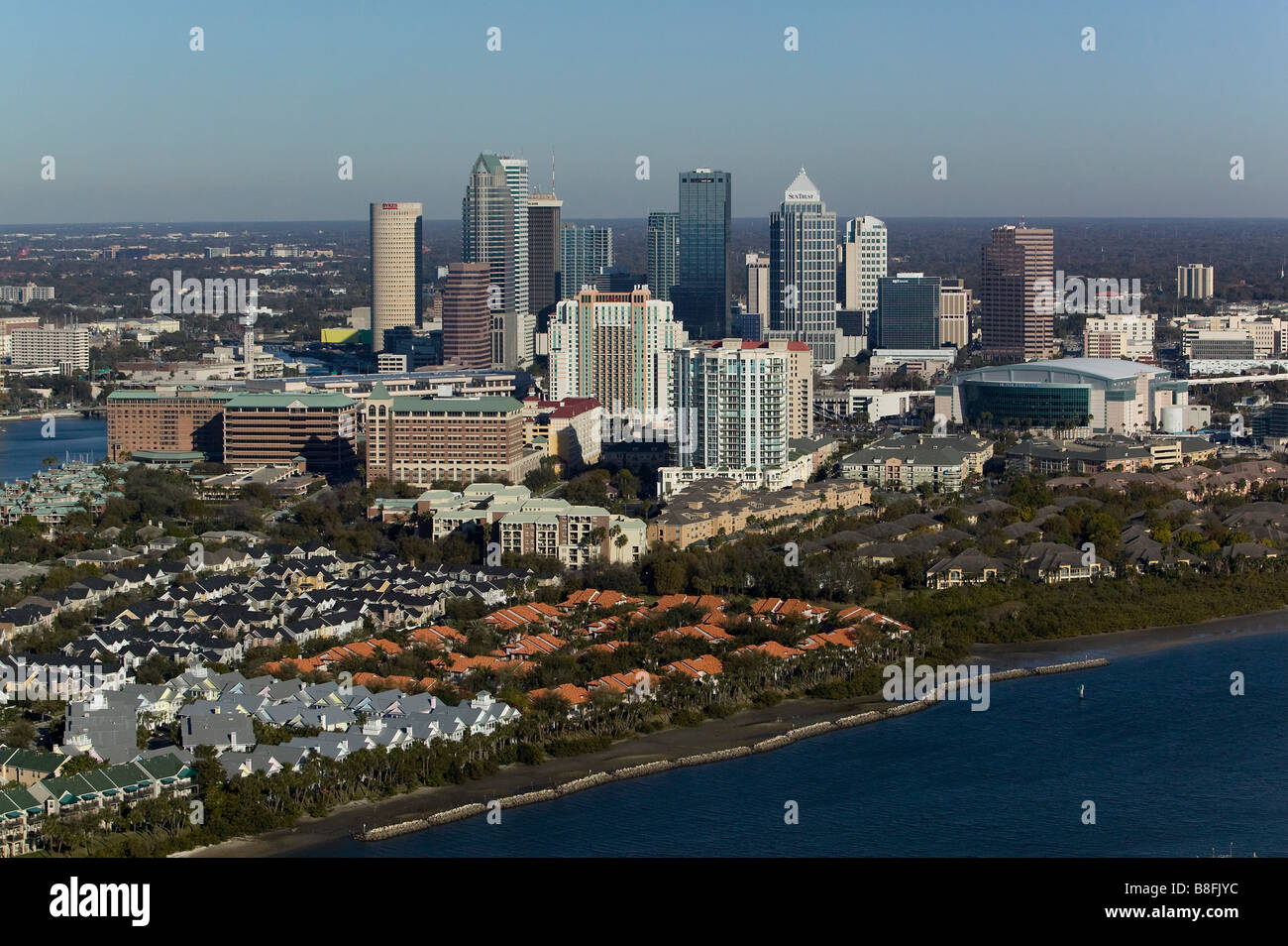 aerial view above Tampa Florida skyline Stock Photo