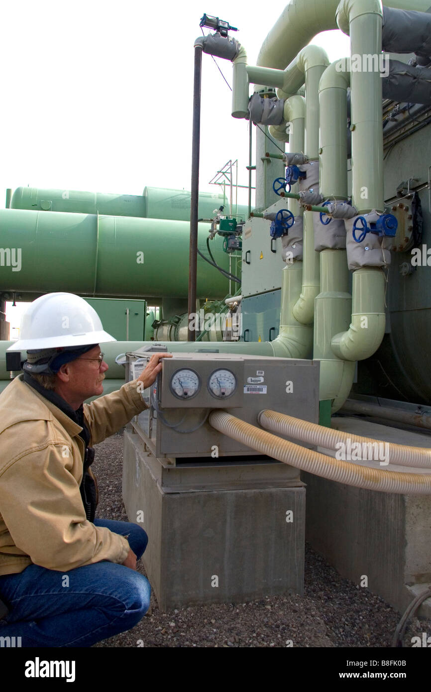Operator checking the workings of a geothermal power plant in Malta ...