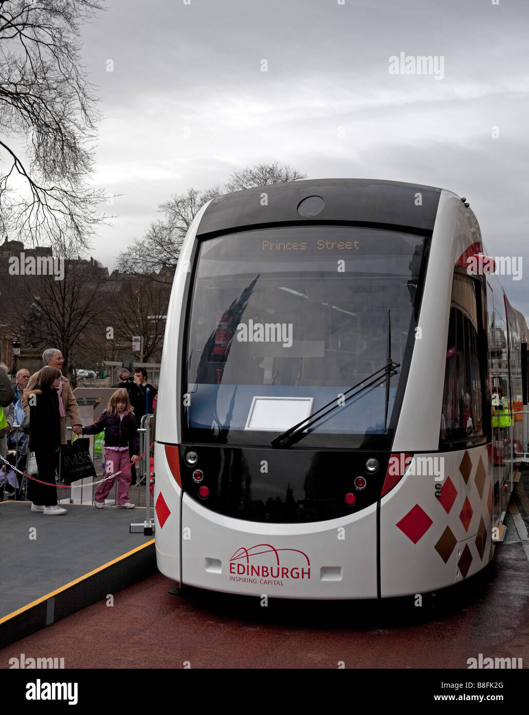 Edinburgh Trams display model in Princes Street to allow members of the public to experience the proposed transport for 2011 Stock Photo