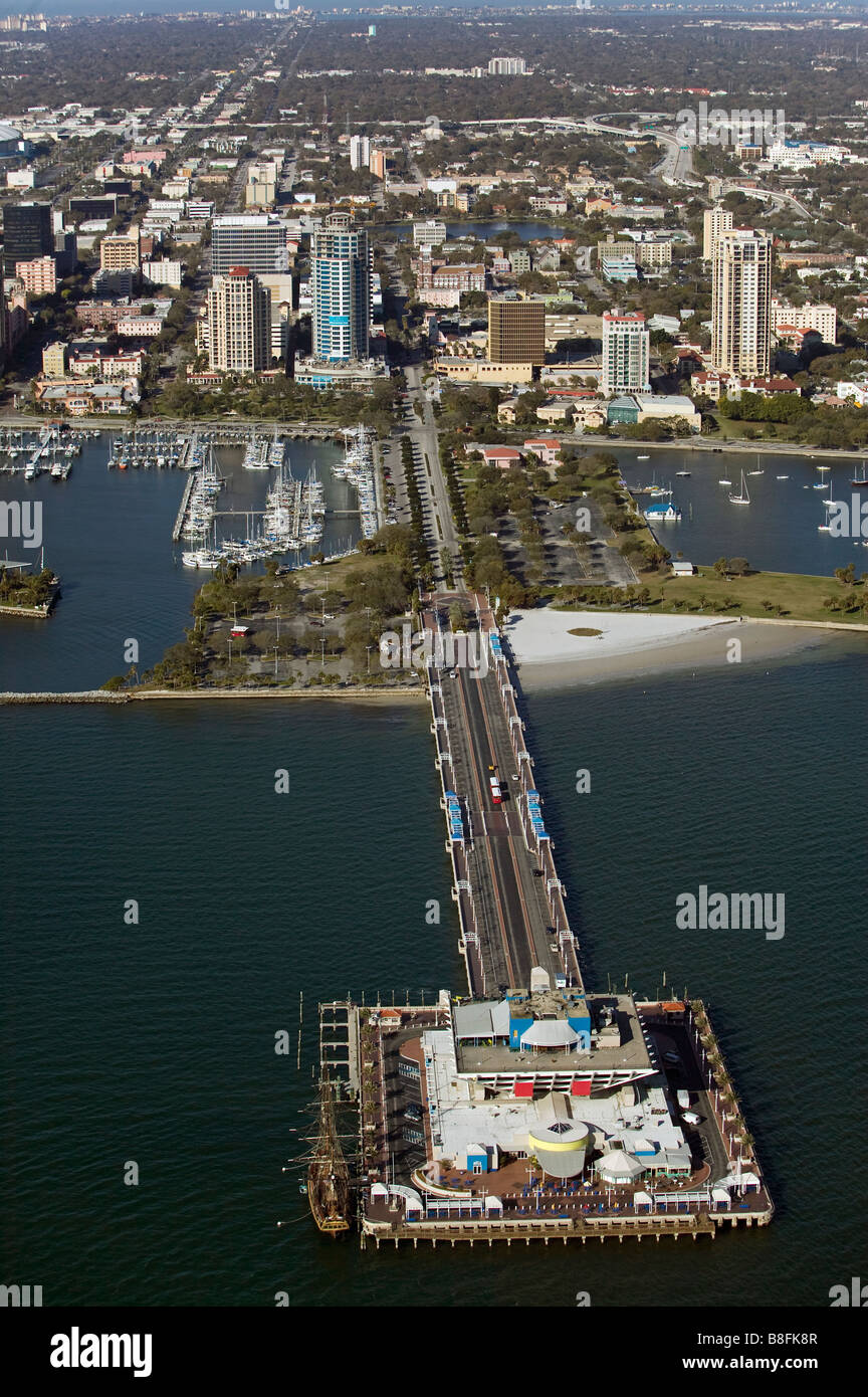aerial view above St. Peterburg pier marinas Tampa Bay Florida Stock Photo