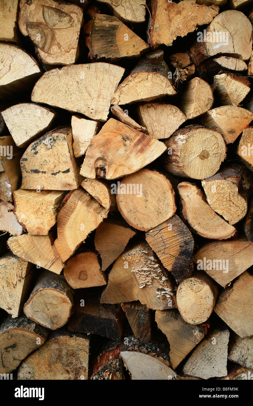 A view of a stack of firewood Stock Photo