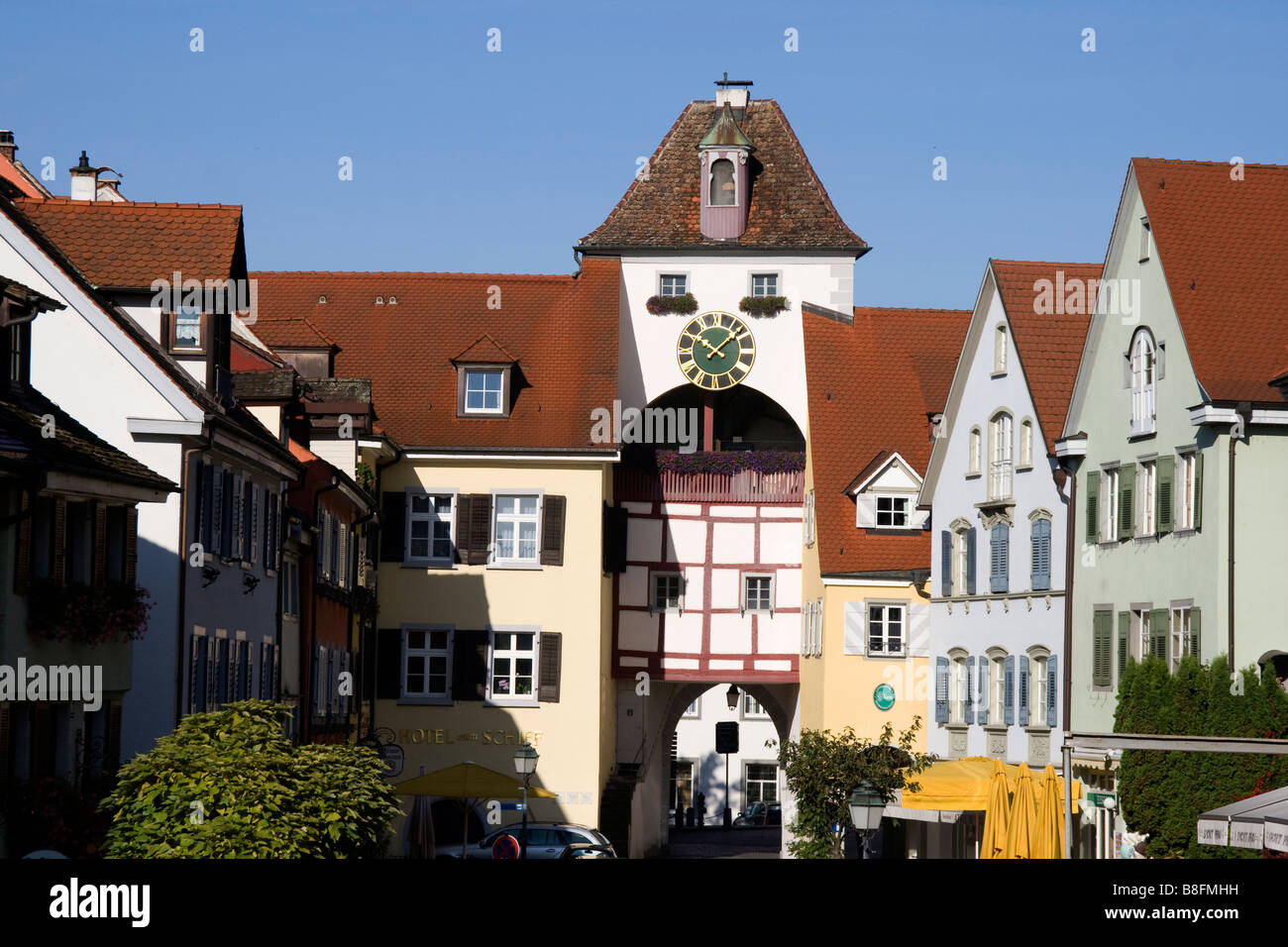 Old towngate in old part of town, Meersburg, Baden Wuerttemberg, Germany, Europe. Stock Photo