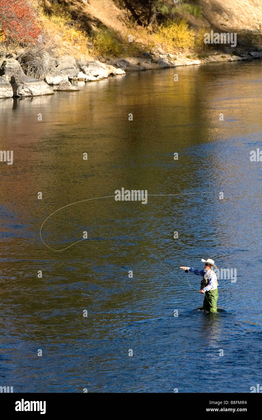 Fly fishing on the south fork of the Boise River in Elmore County Idaho