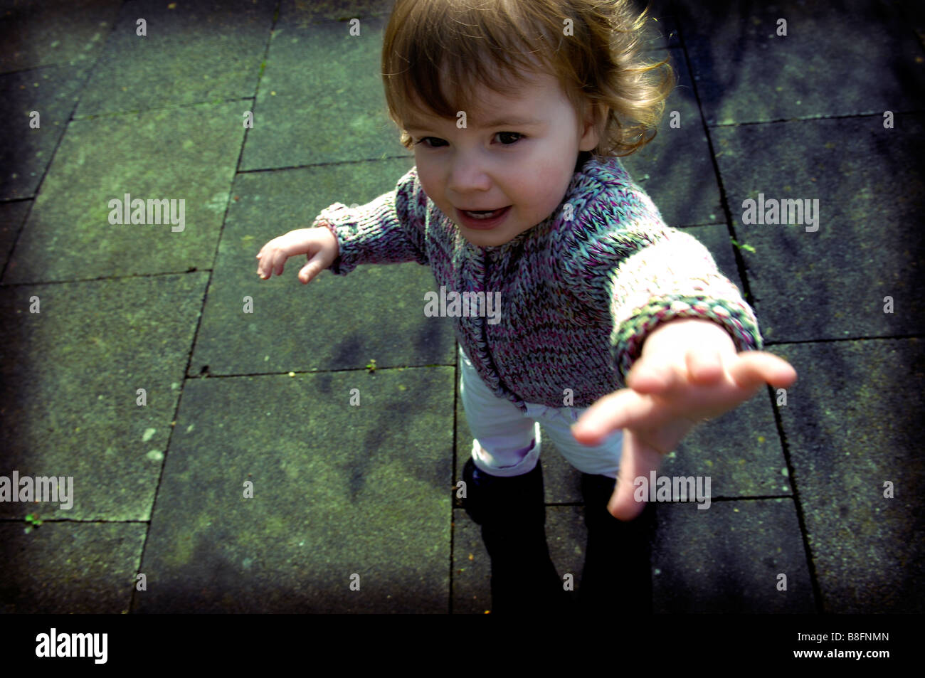 toddler tantrum girl female two years old caucasian pursue chase grab brunette childhood Stock Photo