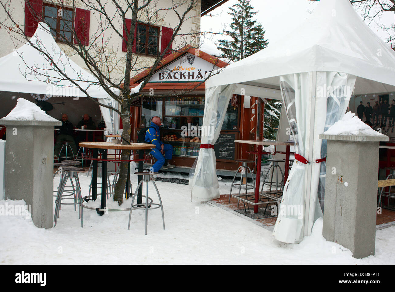 Cafe covered in snow Stock Photo - Alamy