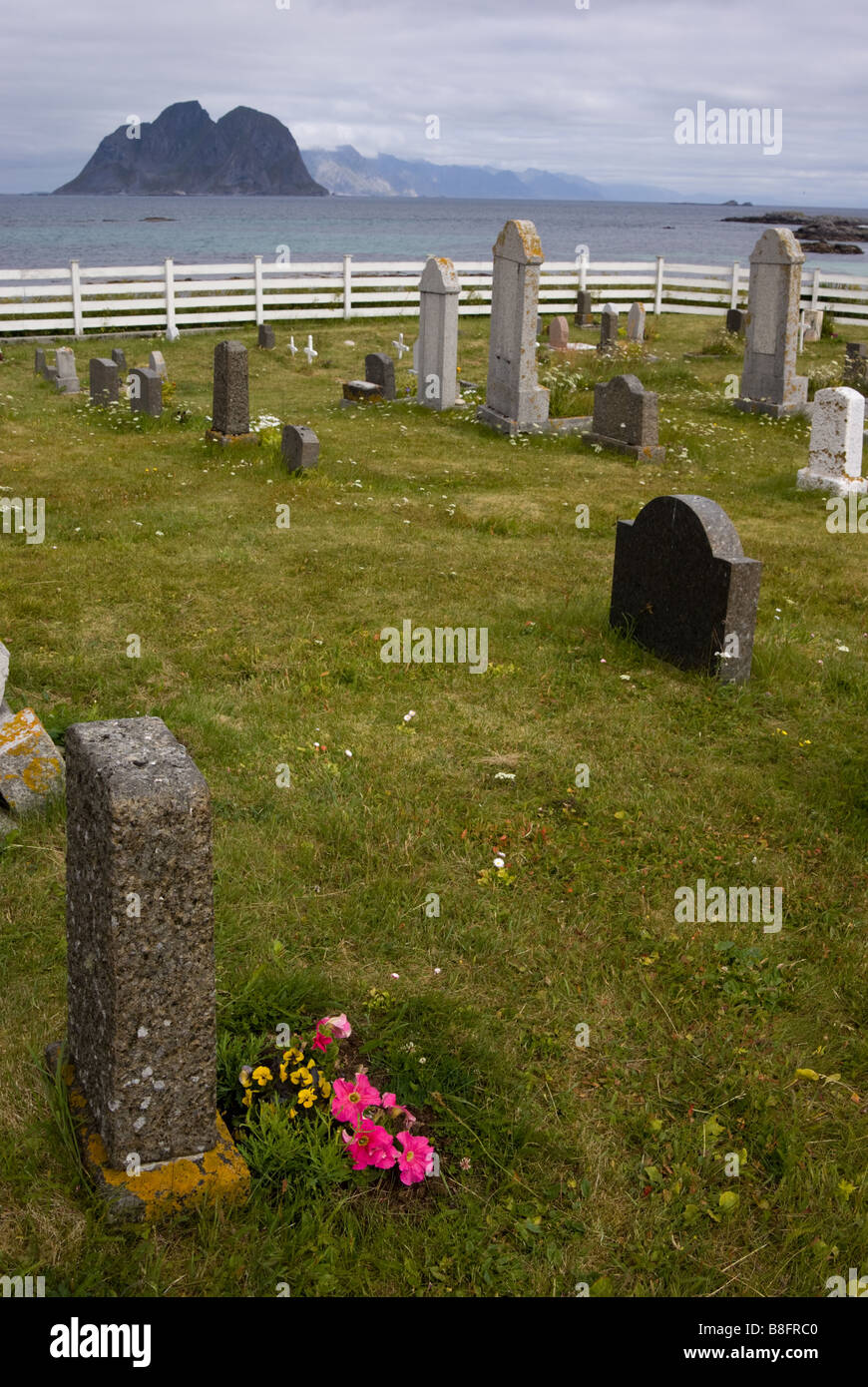 Cemetery in Nordland, Værøy, Lofoten, Nordland, Norway, Scandinavia Stock Photo