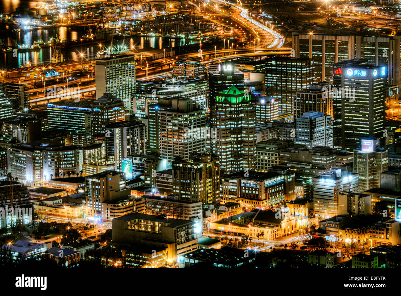 Cape Town Business District at Night Stock Photo