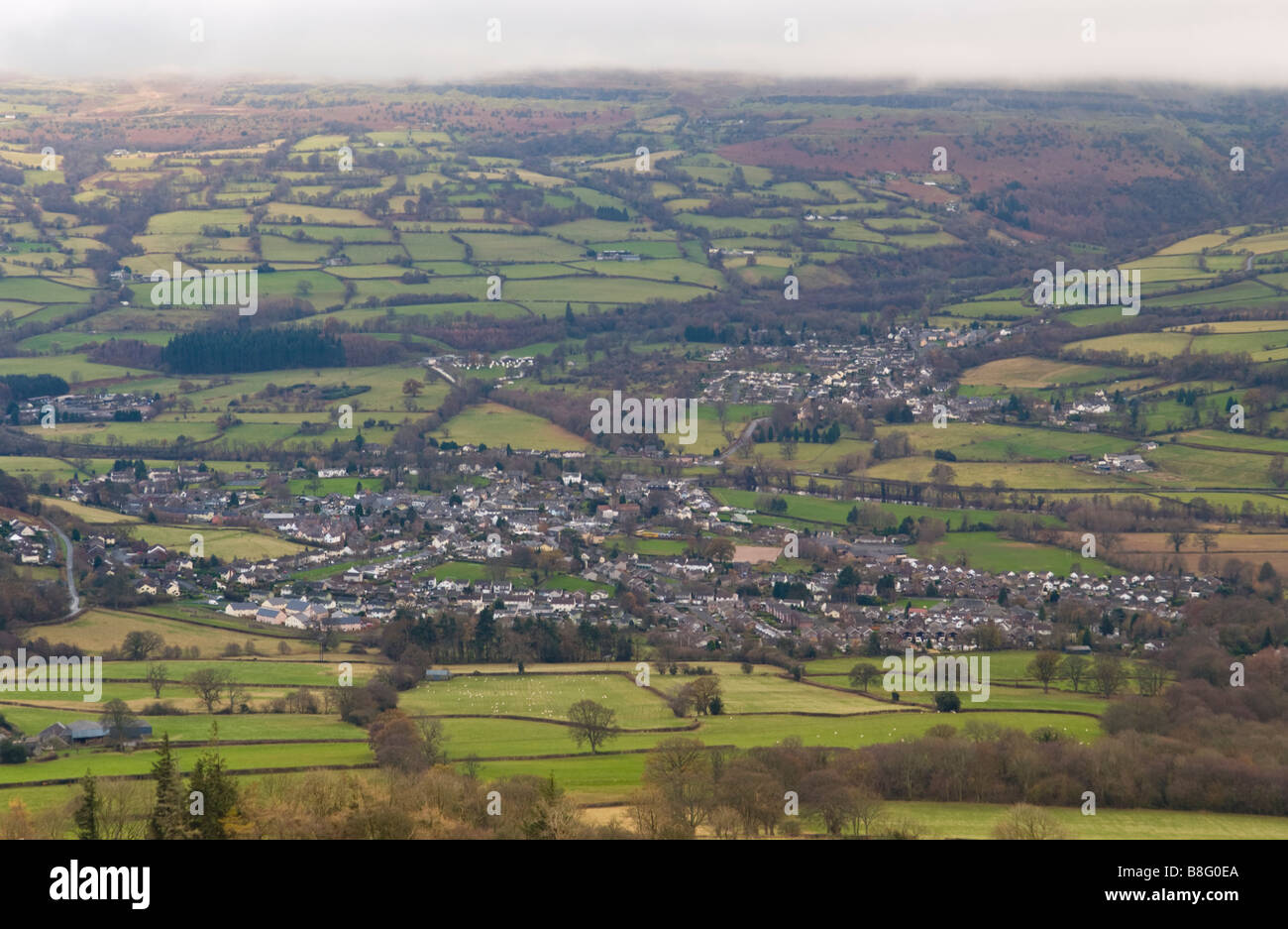 View over Crickhowell in the Brecon Beacons National Park Powys Wales UK Stock Photo