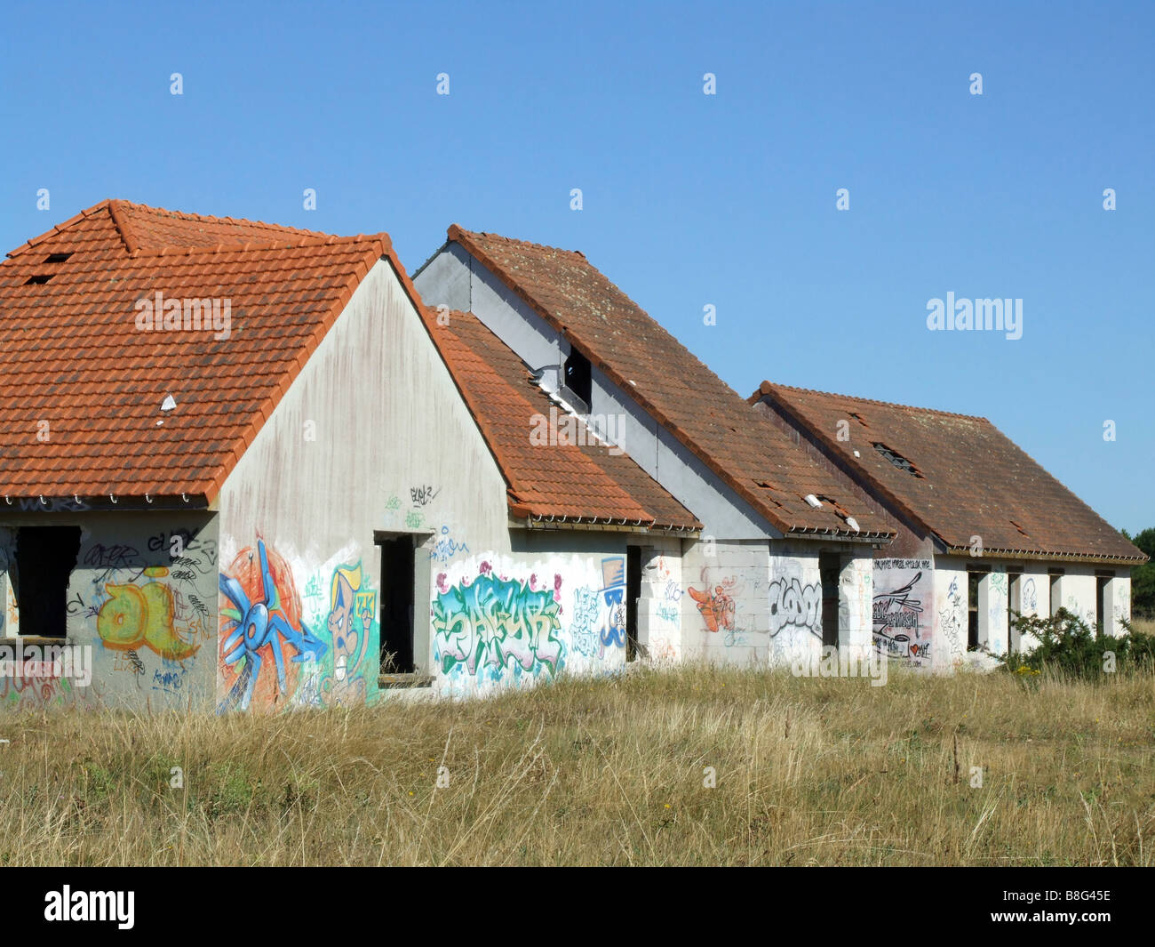 Abandoned Holiday Village, Pirou Plage, Normandy, France Stock Photo