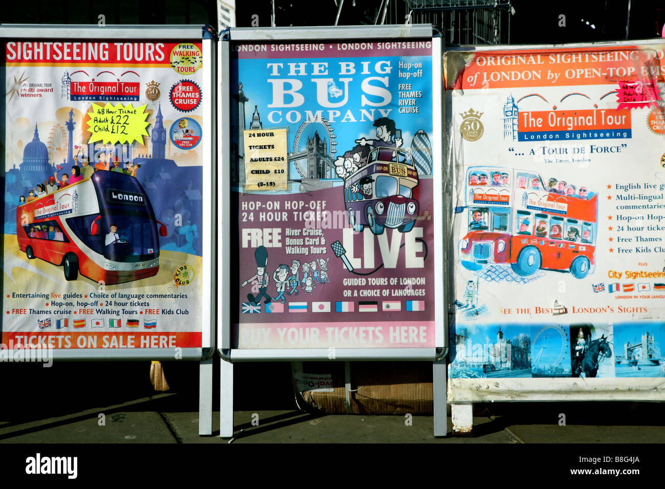 Posters for London bus tours Stock Photo