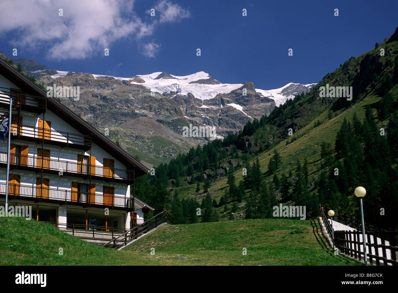 Italy, Valle d'Aosta, Lys valley, Gressoney la Trinité and Mount Rosa Stock Photo