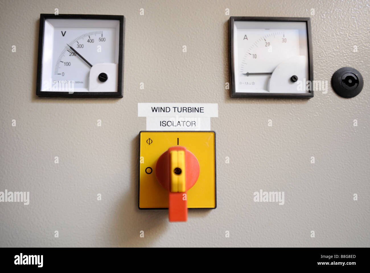 WIND TURBINE CONTROL PANEL IN AN ENERGY EFFICIENT HOME UK Stock Photo
