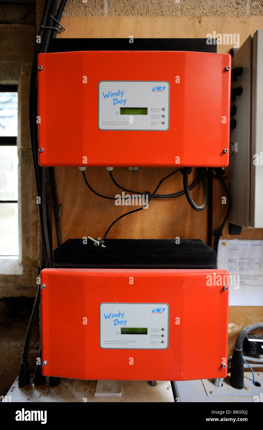 WIND TURBINE GRID INVERTERS WHICH CONVERT VARIABLE FREQUENCY VOLTAGE FROM THE WIND GENERATOR INTO GRID CONFORMING AC VOLTAGE IN Stock Photo