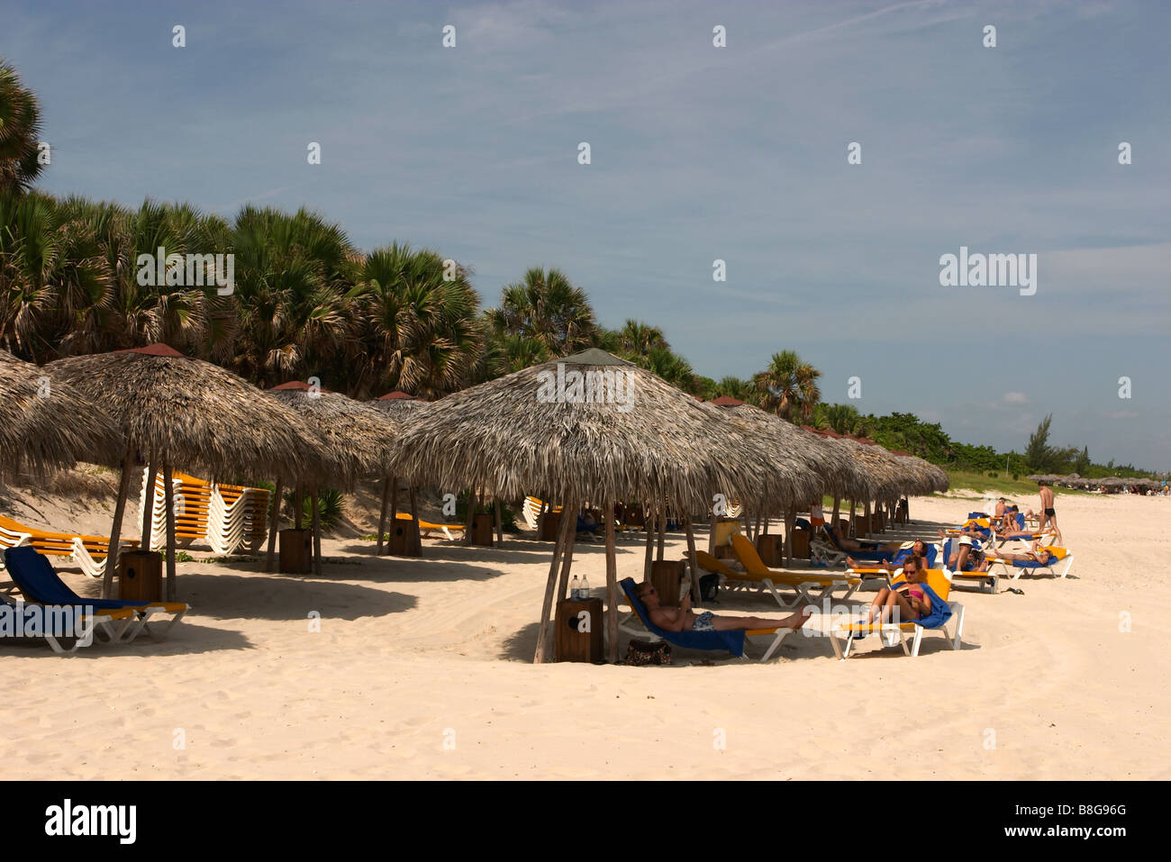 Holiday makers sunbathe on varadero beach cuba Stock Photo