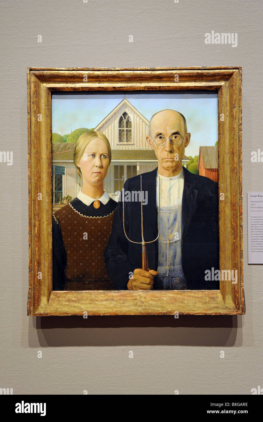 The Art Institute of Chicago Illinois Grant Wood American Gothic Stock Photo