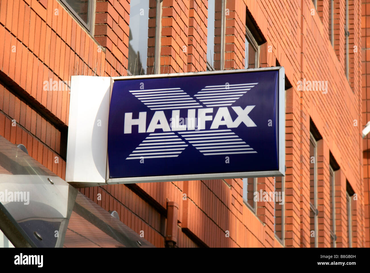 Entrance sign above the Halifax branch in Knightsbridge, London. Feb 2009 Stock Photo