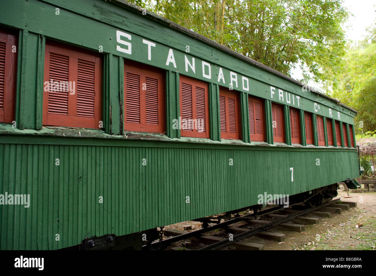 Standard Fruit train car in Swinford Park, La Ceiba, Honduras Stock Photo