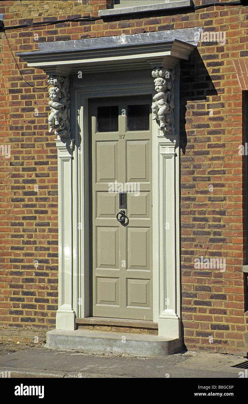 Albury Street, Deptford, London, SE8. Door 35, with early C18 carved brackets. Stock Photo