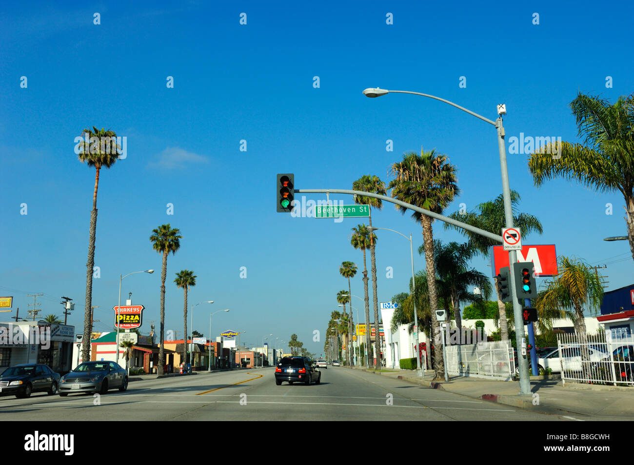 W Washington Blvd / Beethoven Street scene at early morning, Culver City - Los Angeles CA Stock Photo