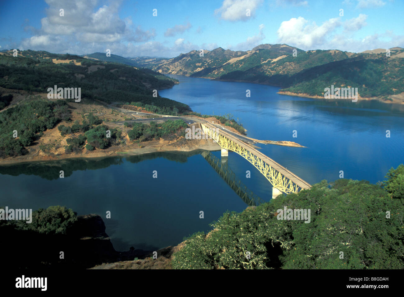 Horizontal bridge reservoir recreational recreation waterway water hi ...