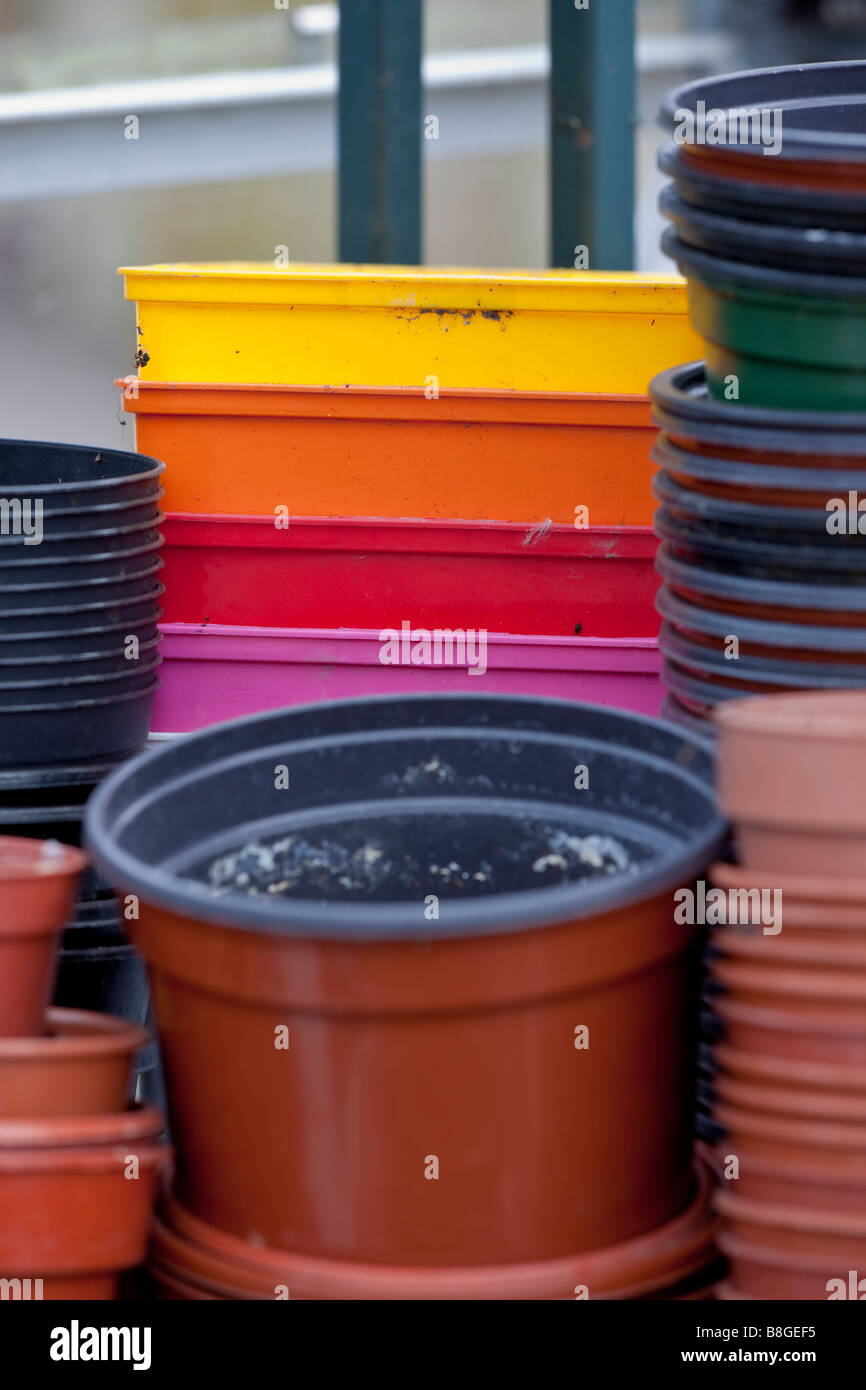 Collection of colourful pots Stock Photo Alamy