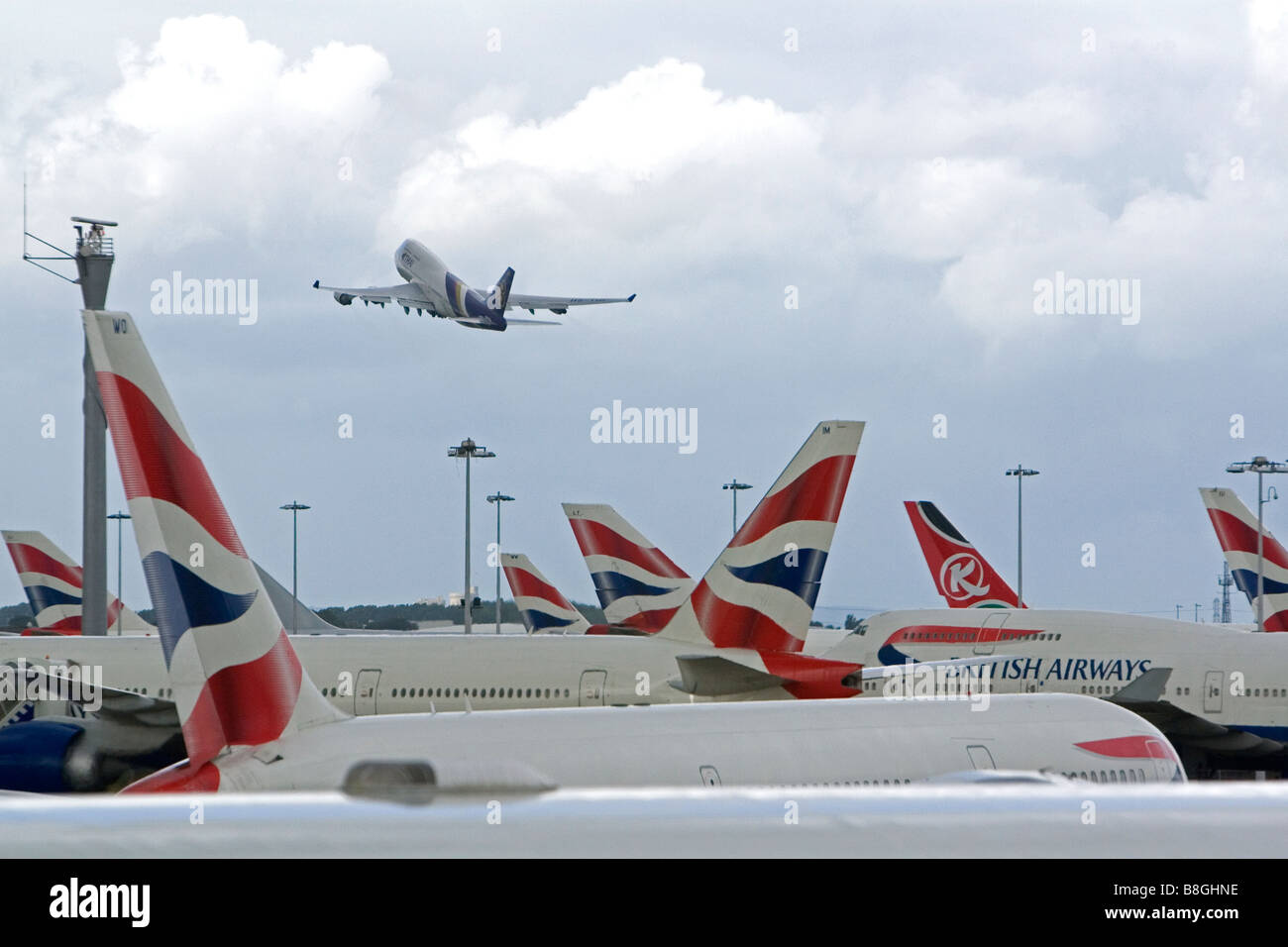 Airliners at London Heathrow Airport England United Kingdom Stock Photo