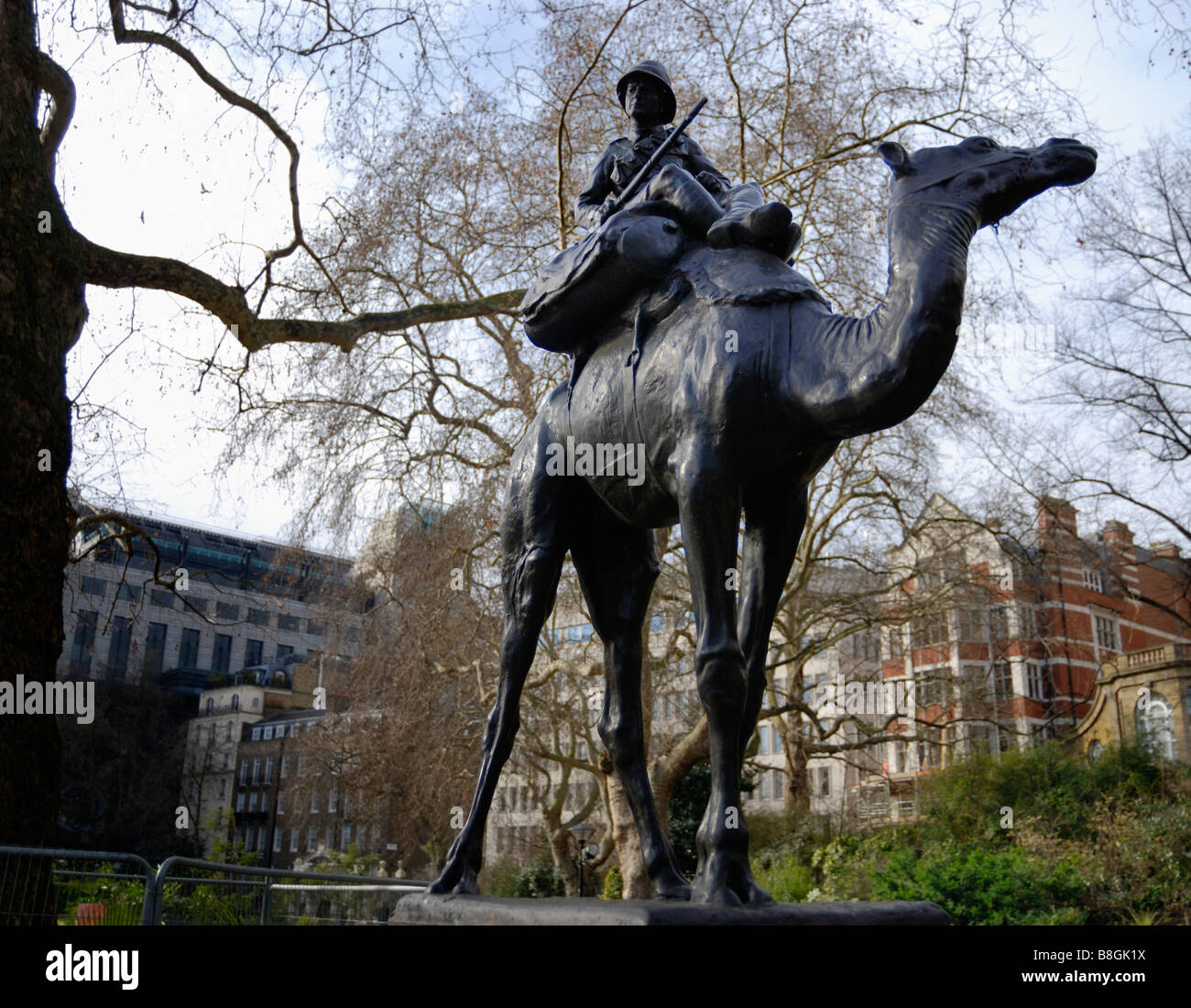 World War 1 memorial statue of soldier on camel Stock Photo