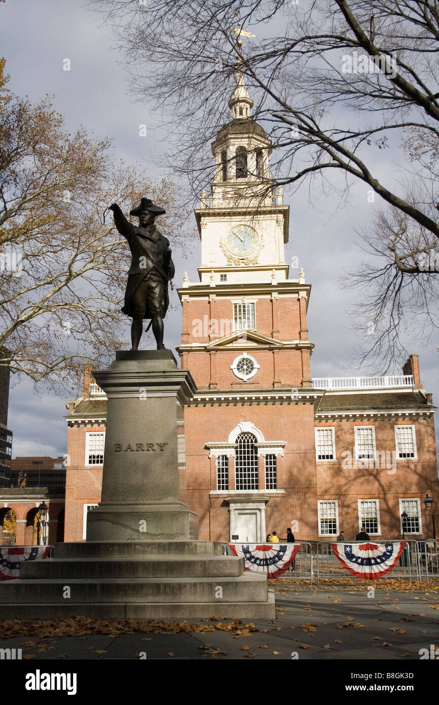 Statue of Commodore John Barry at Independance Hall, Philadelphia Stock Photo