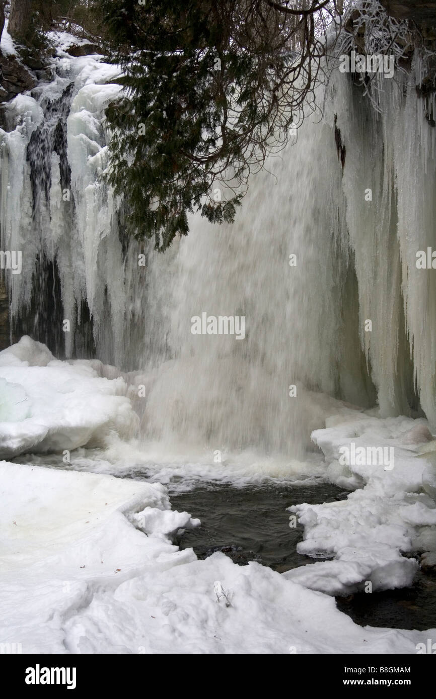 Halton Falls in Winter with Icicles Stock Photo