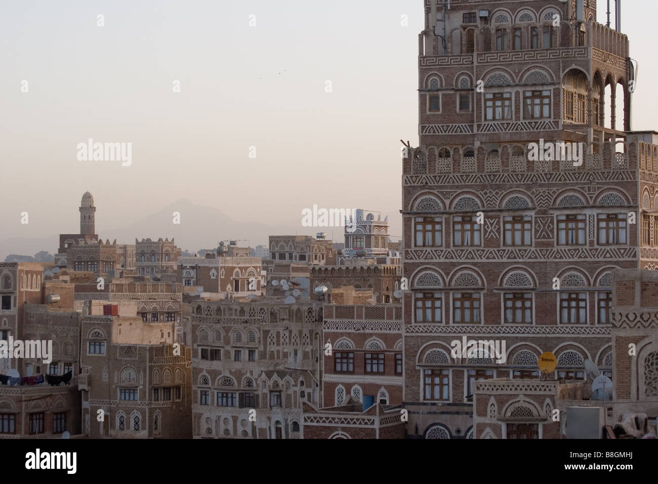 view over multi-story mud houses in sana'a yemen Stock Photo