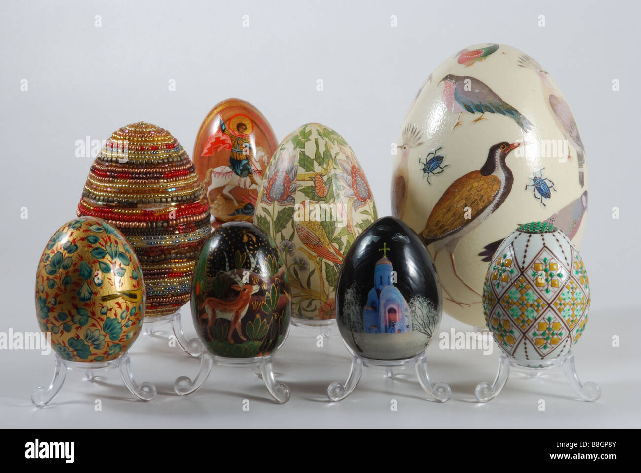 Collection of hand painted eggshells Stock Photo