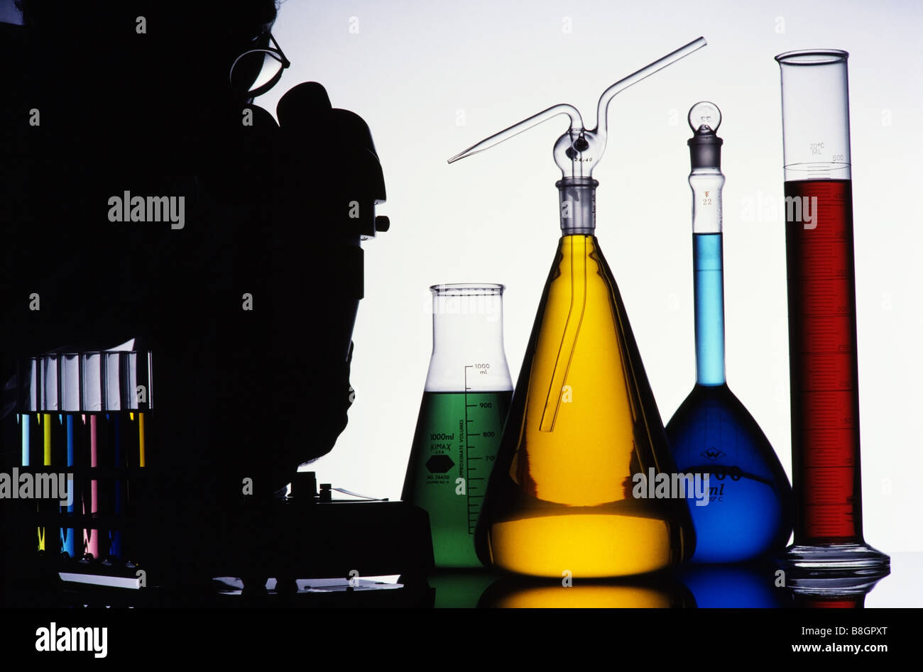 People working,Chemistry apparatus, phamaceutical prodution, scientist with microscope Stock Photo