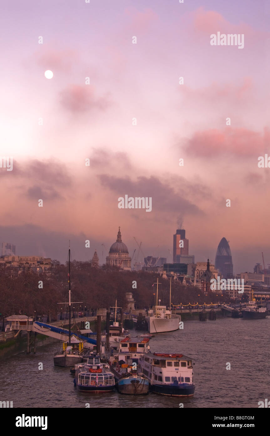 The City of London from Waterloo Bridge at dusk, London, England, UK Stock Photo