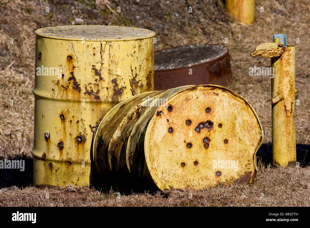 rusty metal barrels Stock Photo