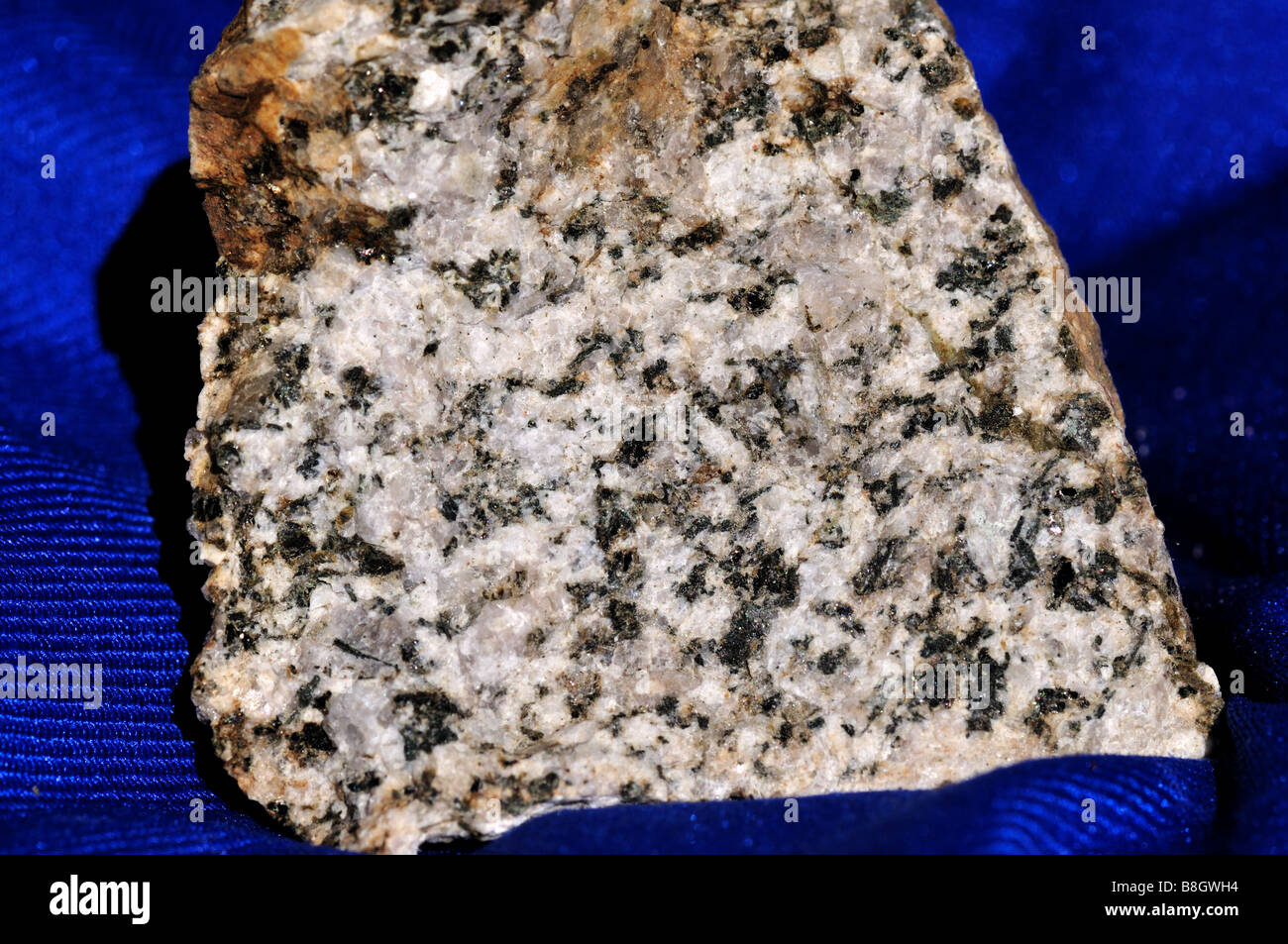 Diorite consists of dark colored amphibole and white feldspar. Stock Photo