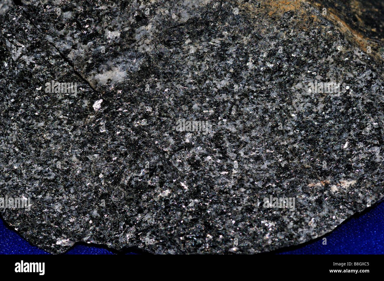 Gabbro , a mafic intrusive igneous rock consists of pyroxene and feldspar. Stock Photo