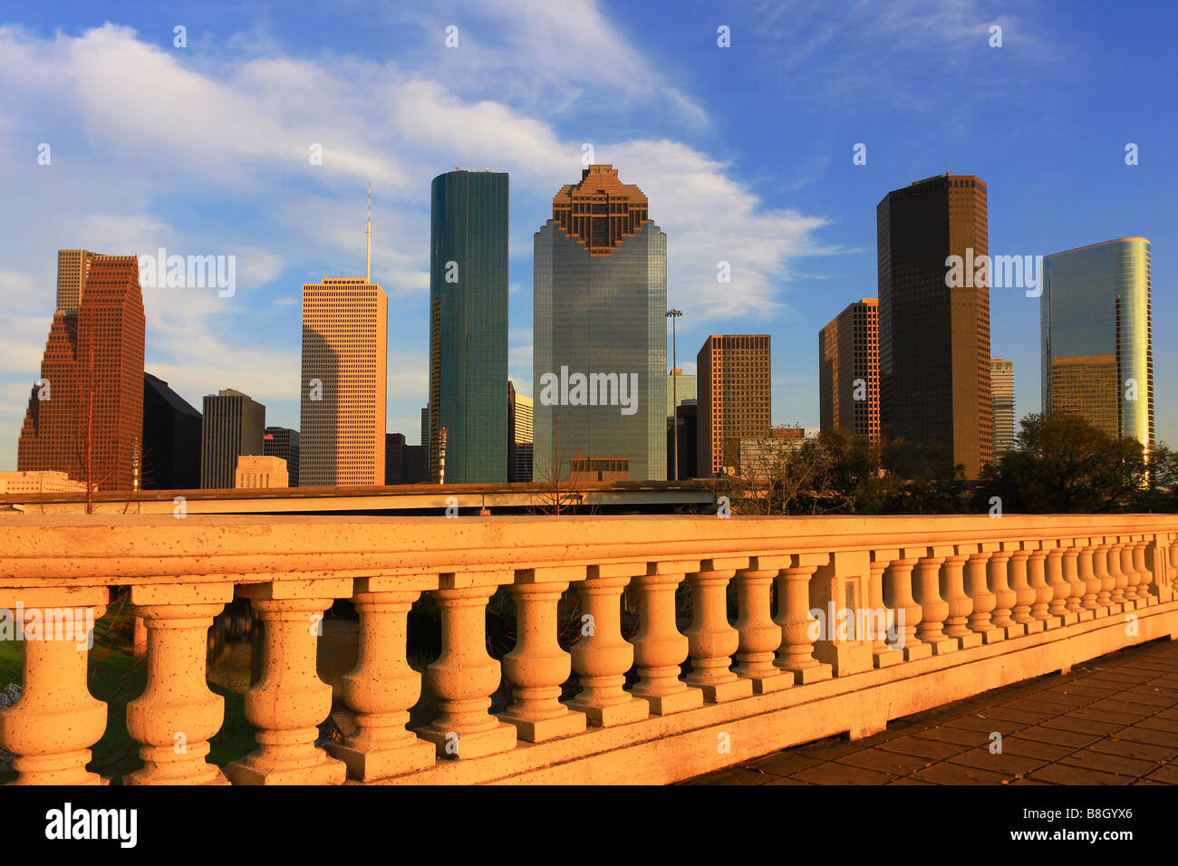 Houston Downtown Skyline and Sabine Street Bridge - Houston, Texas USA Stock Photo