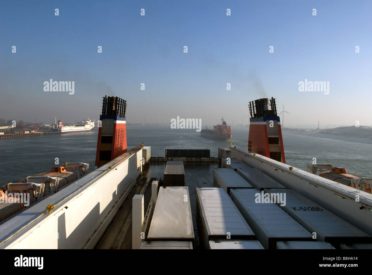 Stena Line cargo ferry leaving Hook of Holland, Netherlands Stock Photo